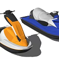 Blue And Orange Jet Skis With White Seats And Modern Watercraft Design