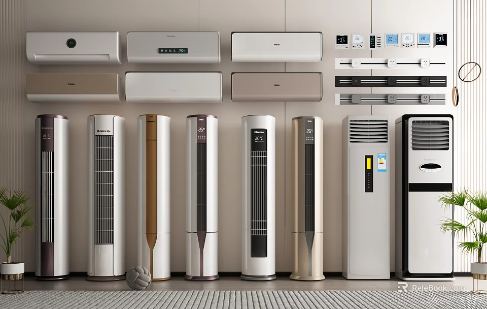 Different Types of Modern Air Conditioners and Fans with Stylish Designs 3d model 