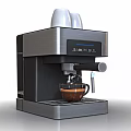 Modern Stainless Steel Espresso Machine Kitchen Appliance Brewing Coffee With Cups On Top