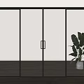 Sliding Glass Doors With Black Frame In Modern Indoor Space Green Plant Wooden Floor