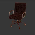 Brown Upholstered Office Chair With Metal Armrests And Five Wheel Base