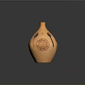 Unique Orange Ceramic Vase With Intricate Carvings And Geometric Patterns 3d model