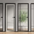 Modern Interior Glass Hinged Doors With Black Frames And Transparent Panels 3d model
