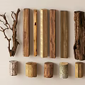 Natural Stone and Wood Decorative Elements with Various Wooden Logs and Stone Pieces