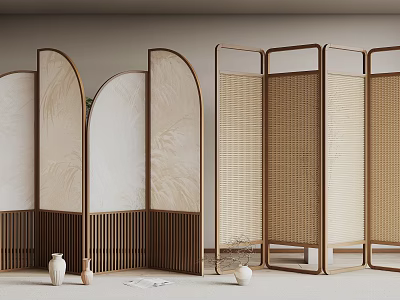 Modern Wooden Screen Partitions With Artistic Patterns And Decor 3d model