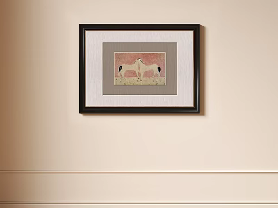 Black Framed Animal Painting With Two Horses On Beige Wall Minimalist Style 3d model