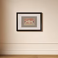 Black Framed Animal Painting With Two Horses On Beige Wall Minimalist Style