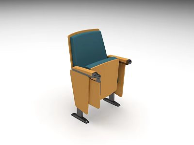 Modern Theater Chair With Wooden Armrests And Blue Seat Cushion Design 3d model