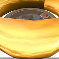 Circular Platform Scene With Gold Bars Equipment Wooden Barrel And Cables
