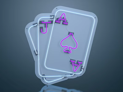 Pink Neon Decorative Lights Featuring Ace Jack King Playing Cards White Frames Dark Blue Background 3d model