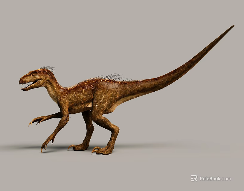 Brown Reptile Dinosaur with Open Mouth Long Slender Tail Standing Posture and Sharp Claws 3d model 