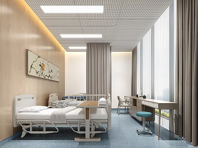 Modern Hospital Ward Interior With Two Beds Table Chairs Windows And Decorative Painting 3d model