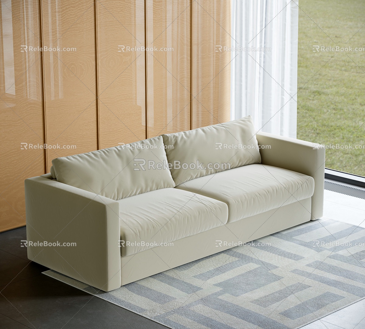 Modern Double Sofa Sofa Living Room Sofa Straight Sofa Sofa Bed 3d model