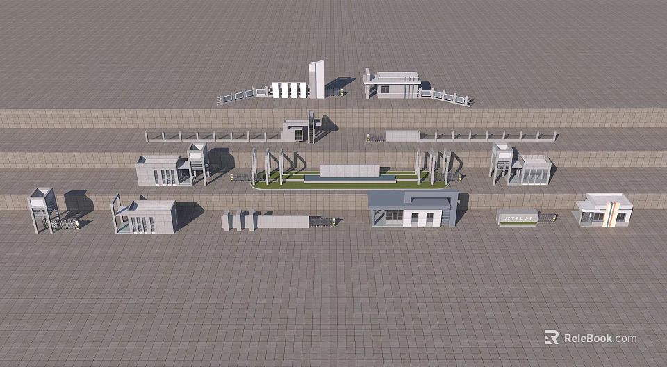 Architectural Model Layout Featuring Multiple Building Structures And Central Green Space 3d model