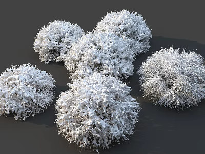 Multiple Fluffy Round Snow Covered Shrubs in Winter Landscape View 3d model