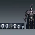 Man In Medieval Armor Standing With Shields Display On Wooden Rack
