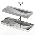 Sleek Modern Marble and Metal Rectangular Washbasin with Chrome Faucet 3d model