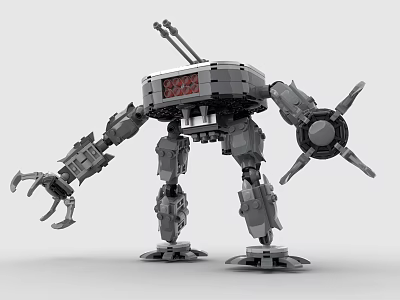 Detailed Gray Building Blocks Robot With Antennas Claws Mechanical Arms And Base 3d model