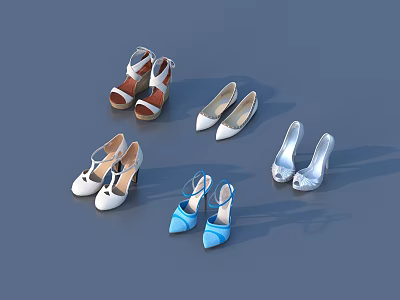 Women's Fashion High Heels In White Blue Brown Silver With Pointed Open Toe Styles 3d model