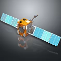 Orbital Satellite With Orange Body And Blue Solar Panels For Space Exploration
