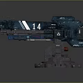 Futuristic Blue Mechanical Weapon With Number 14 And Heavy Stand Base Detailed Structure
