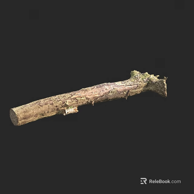 Natural Rustic Stone Wood Log With Moss Covered Bark And Textured Surface 3d model 