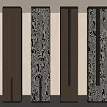 Modern Decorative Columns With Wooden Texture Black White Patterns And Metal Accents