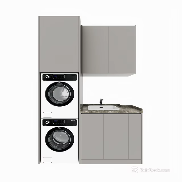 Modern Bathroom Cabinet Frame With Washer Dryer Sink And Storage Cabinets 3d model 