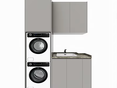 Modern Bathroom Cabinet Frame With Washer Dryer Sink And Storage Cabinets 3d model