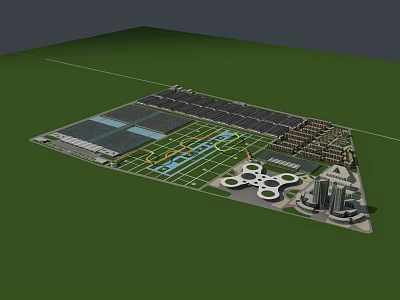 Aerial View Master Planning With Green Spaces Building Clusters And Road Networks 3d model