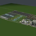 Aerial View Master Planning With Green Spaces Building Clusters And Road Networks