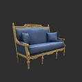 Classical Blue Sofa Set With Gold Carved Frame And Decorative Cushions