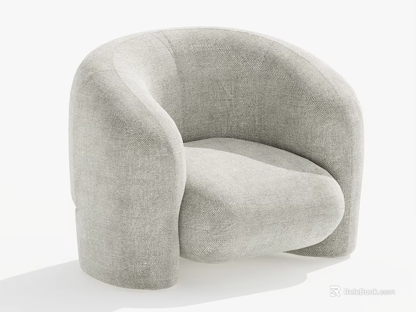 Light Gray Modern Single Sofa With Rounded Arms And Comfortable Fabric Design 3d model 