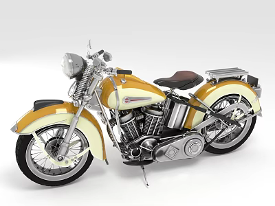 Vintage Yellow and White Motorcycle with Round Headlight Black Seat and Chrome Accents 3d model