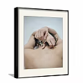 Portrait Painting Back Hands Clasped Behind Head Flower Ring Light Brown Frame Gray Wall