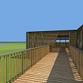 Roadside Rest Facility Featuring Wooden Latticed Roof Benches and Open Design