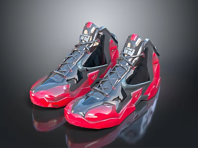Modern Red And Black Shiny Sneakers With Reflective Upper For Daily Wear 3d model