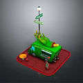 Green Food Truck With Banana Decorations Street Lamp Banana St Avenue Sign Small Table Chair