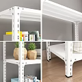 White Multi Tiered Bookshelf With Books Plants Storage Boxes And Decorations In Bright Indoor Space