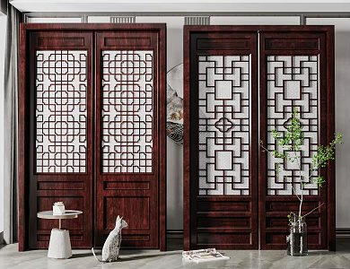 New Chinese Double Door Double Door Combination 3d model