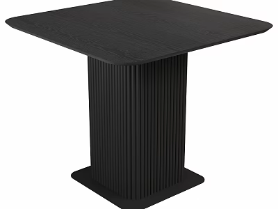 Modern Black Dining Table With Square Top And Vertical Striped Cylindrical Base 3d model