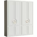 Modern Style White Cabinet With Golden Ring Handles And Decorative Panel Design