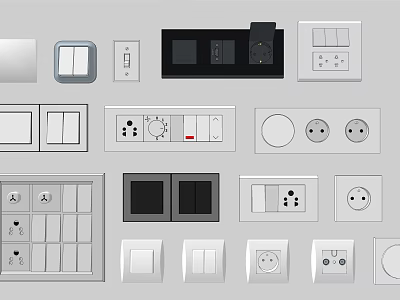 Various Modern Switch Panels With Different Designs Sockets And Colors For Home Use 3d model