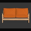 Modern Orange Two Seater Sofa With Wooden Frame And Armrests