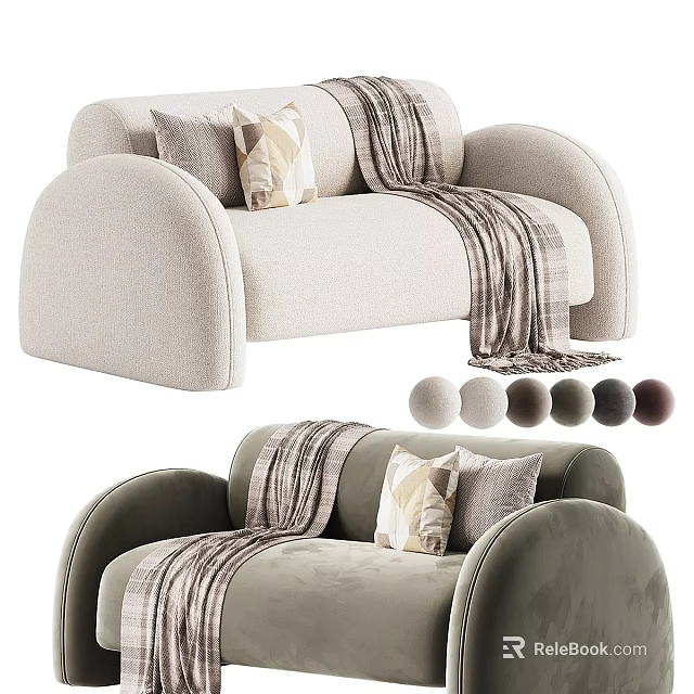 Modern Two Seater Sofa With Decorative Pillows Throw Blanket And Color Options 3d model 