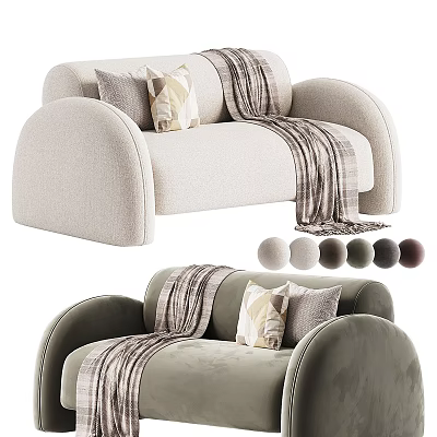 Modern Two Seater Sofa With Decorative Pillows Throw Blanket And Color Options 3d model