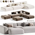 Modern Double Sofa Design With Neutral Tones Pillows And Ottoman Seats