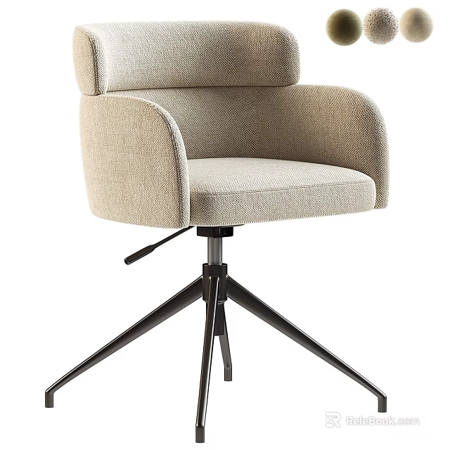 Beige Fabric Office Chair With Swivel Base And Armrests Modern Comfortable Design For Workspace 3d model 
