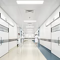 Hospital Elevator Hallway With White Doors Medical Staff And Bright Lighting