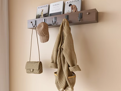 Wooden Wall Mounted Hook Rack With Hooks Hanging Hat Coat And Bag 3d model